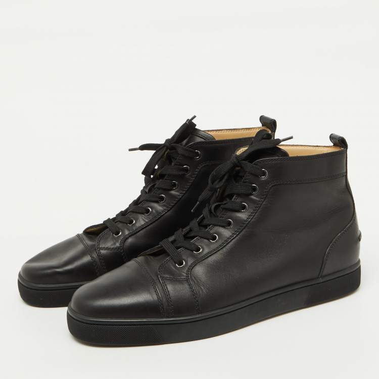 Pre Owned Christian Louboutin Black Leather Louis High Top Sneakers Size 44.5