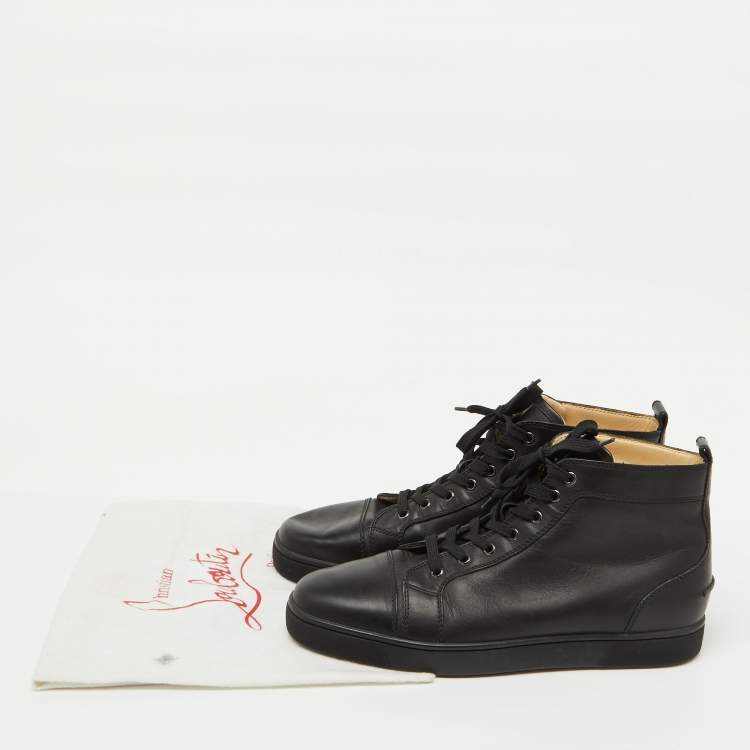 Pre Owned Christian Louboutin Black Leather Louis High Top Sneakers Size 44.5