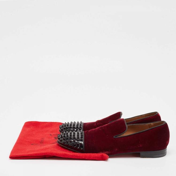 مملوكة مسبقًا Christian Louboutin Burgundy Velvet and Patent Leather Spooky Spiked Smoking Slippers Size 43