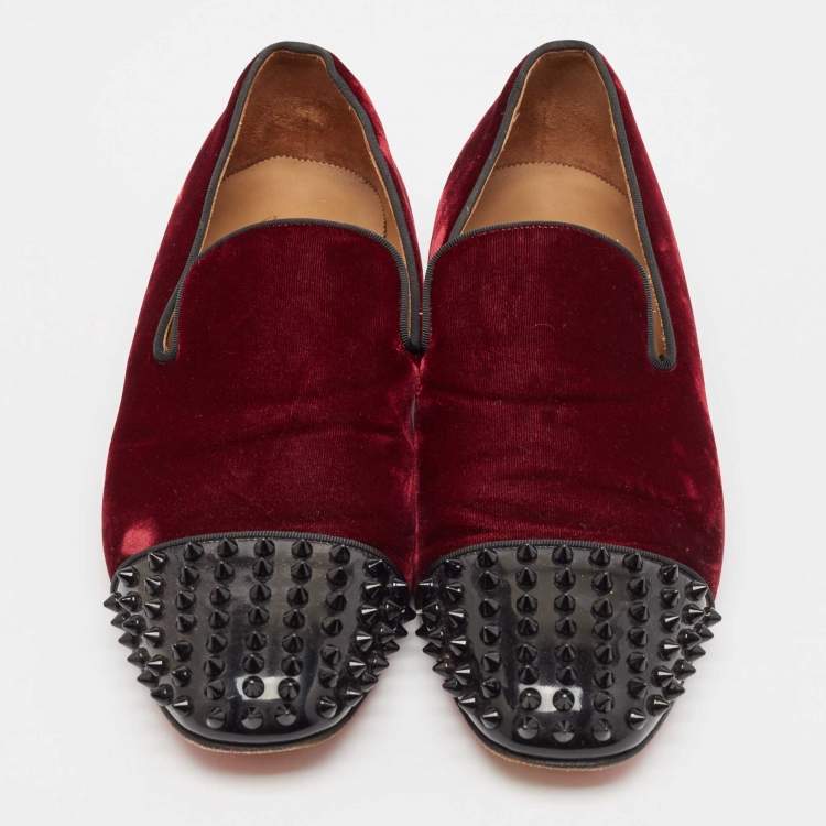 مملوكة مسبقًا Christian Louboutin Burgundy Velvet and Patent Leather Spooky Spiked Smoking Slippers Size 43