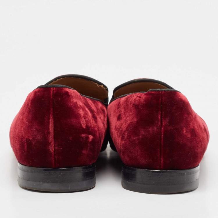 مملوكة مسبقًا Christian Louboutin Burgundy Velvet and Patent Leather Spooky Spiked Smoking Slippers Size 43