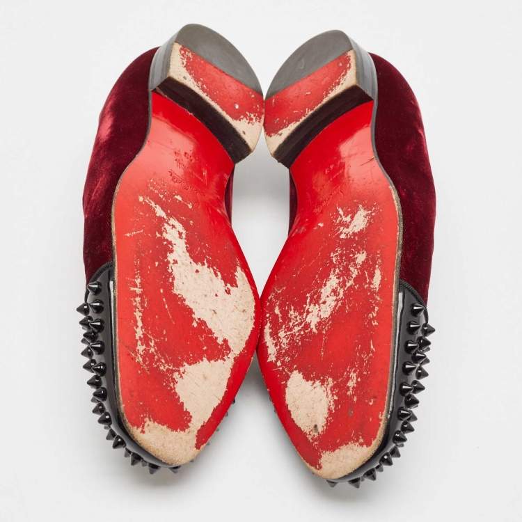 مملوكة مسبقًا Christian Louboutin Burgundy Velvet and Patent Leather Spooky Spiked Smoking Slippers Size 43