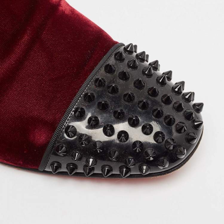مملوكة مسبقًا Christian Louboutin Burgundy Velvet and Patent Leather Spooky Spiked Smoking Slippers Size 43