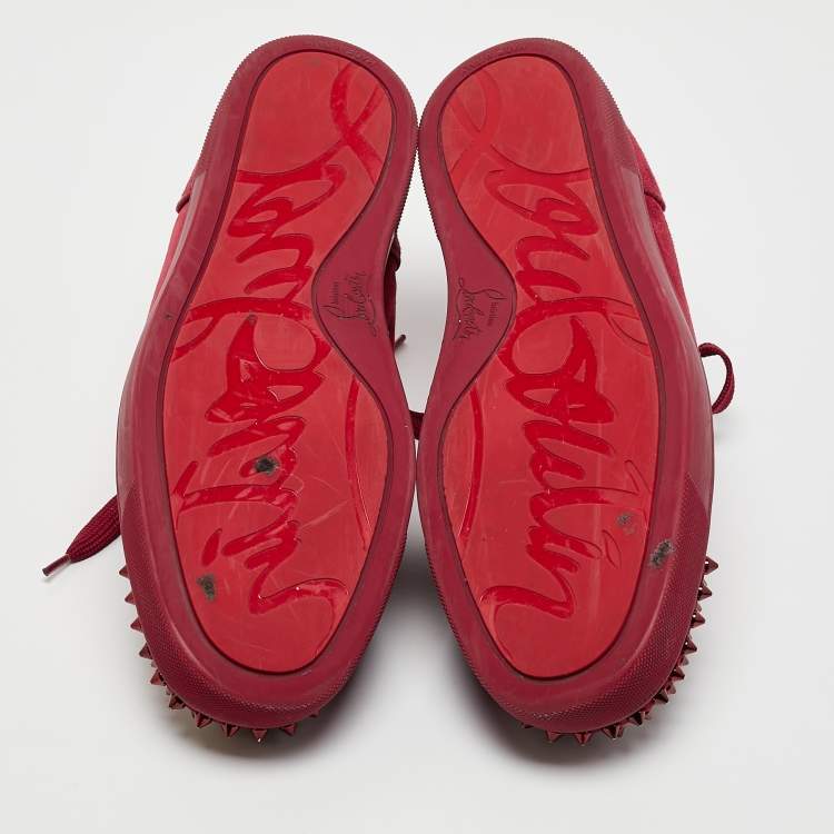Pre Owned Christian Louboutin Burgundy Suede Louis Junior Spikes Sneakers Size 42