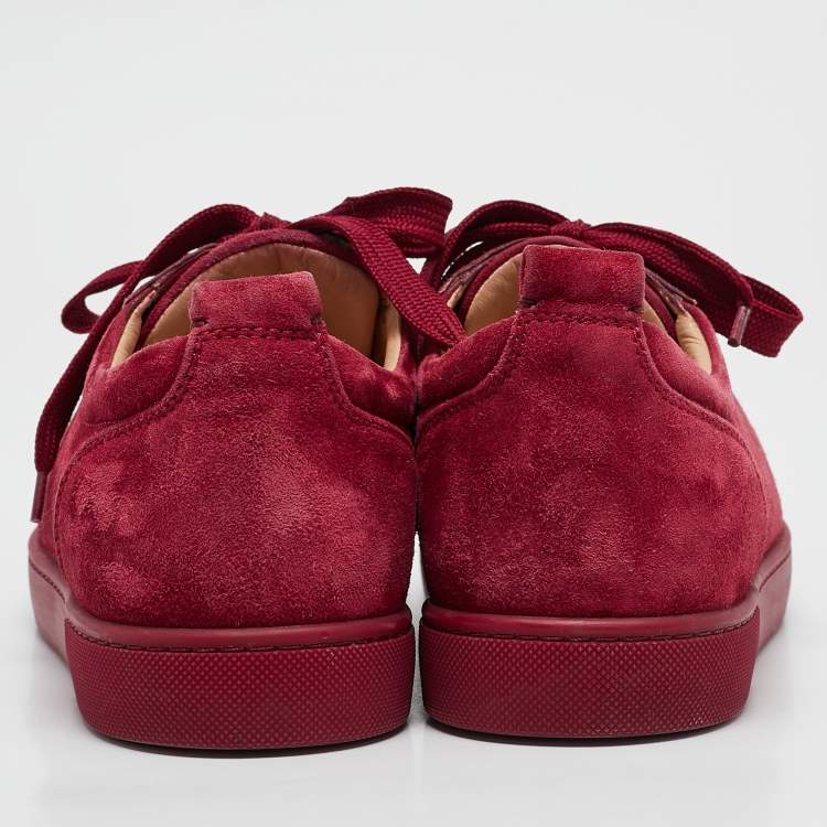 Pre Owned Christian Louboutin Burgundy Suede Louis Junior Spikes Sneakers Size 42