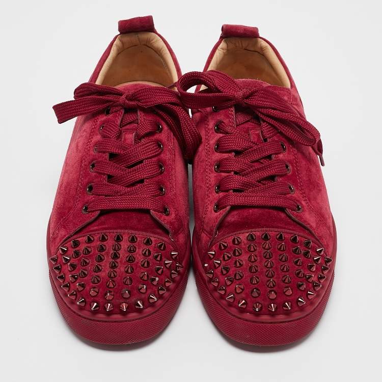Pre Owned Christian Louboutin Burgundy Suede Louis Junior Spikes Sneakers Size 42