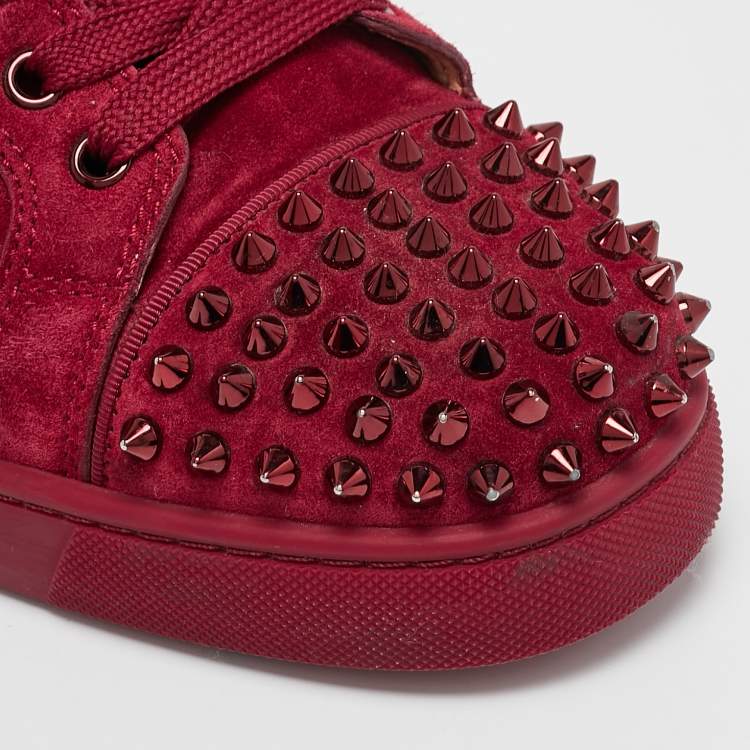 Pre Owned Christian Louboutin Burgundy Suede Louis Junior Spikes Sneakers Size 42