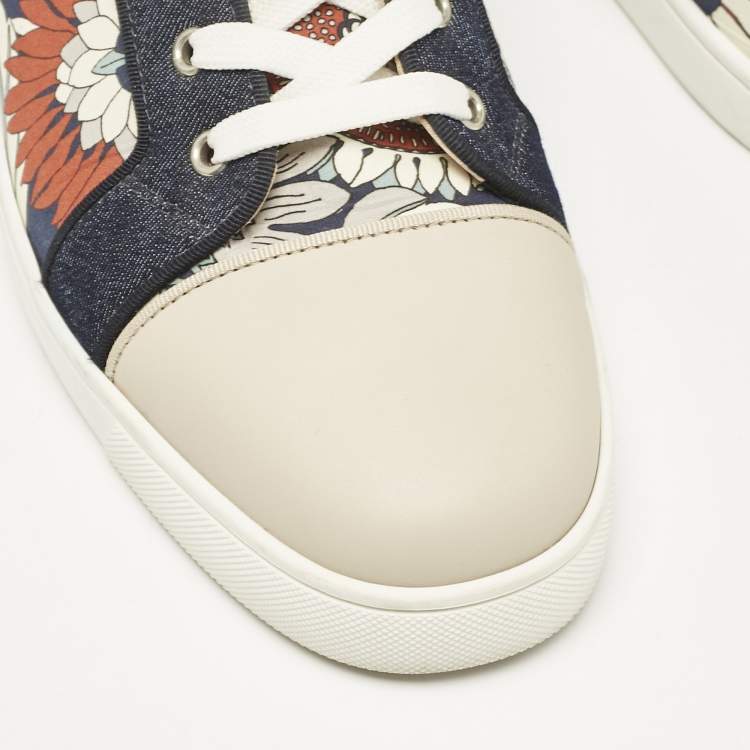 Pre Owned Christian Louboutin Multicolor Printed Leather and Denim Louis High Sneakers Size 44