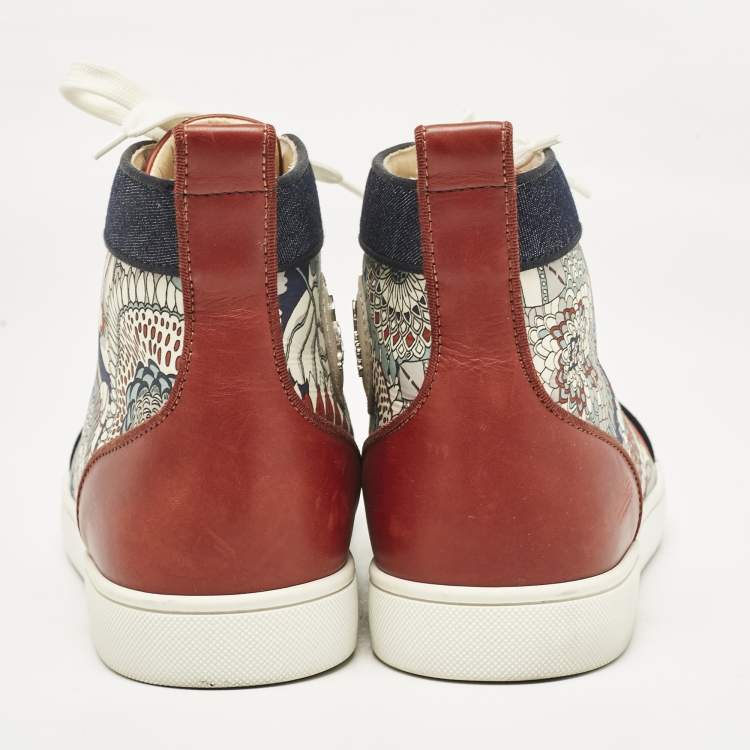 Pre Owned Christian Louboutin Multicolor Printed Leather and Denim Louis High Sneakers Size 44