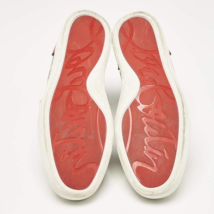 Pre Owned Christian Louboutin Multicolor Printed Leather and Denim Louis High Sneakers Size 44