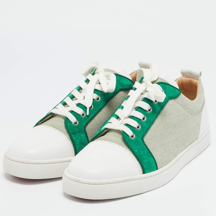 Pre Owned Christian Louboutin Green/White Canvas and Leather Louis Junior Low Top Sneakers Size 43.5