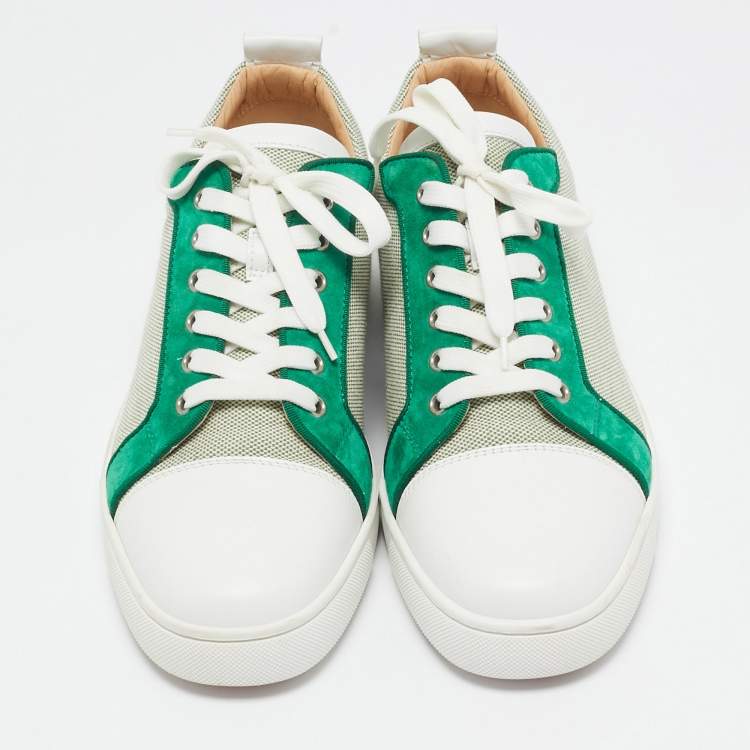 Pre Owned Christian Louboutin Green/White Canvas and Leather Louis Junior Low Top Sneakers Size 43.5