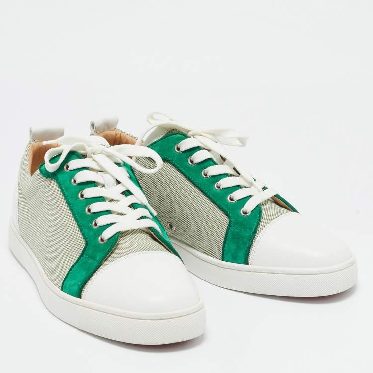 Pre Owned Christian Louboutin Green/White Canvas and Leather Louis Junior Low Top Sneakers Size 43.5