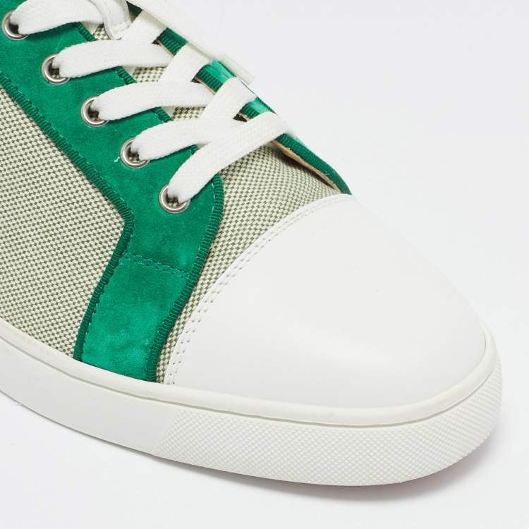 Pre Owned Christian Louboutin Green/White Canvas and Leather Louis Junior Low Top Sneakers Size 43.5