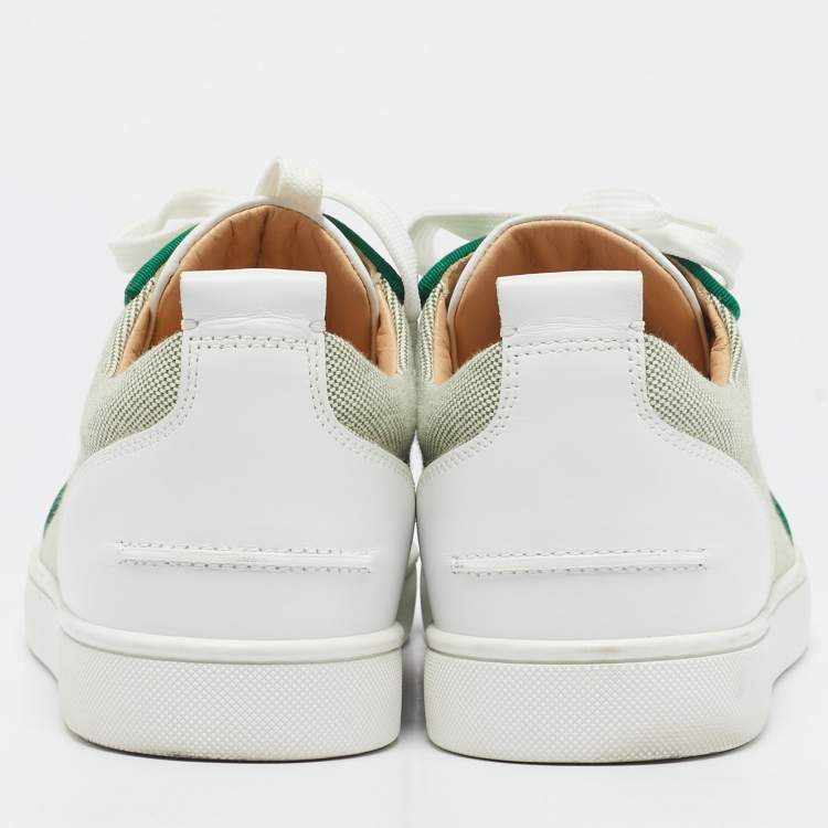 Pre Owned Christian Louboutin Green/White Canvas and Leather Louis Junior Low Top Sneakers Size 43.5