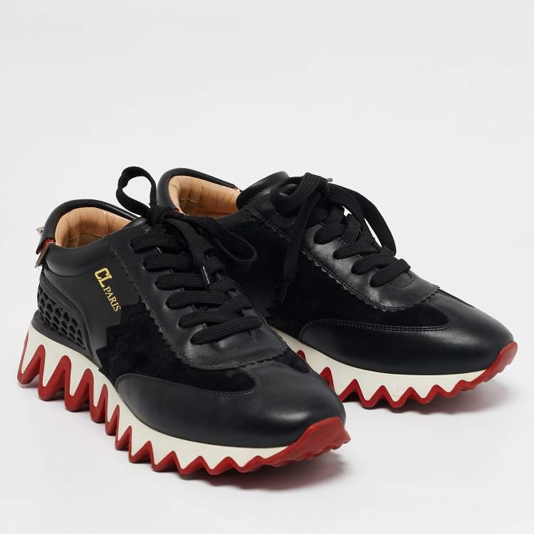 مملوكة مسبقًا Christian Louboutin Black Suede Loubishark Lace Up Sneakers Size 40