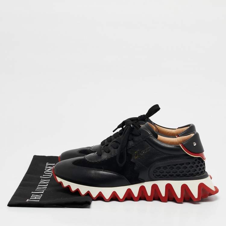 مملوكة مسبقًا Christian Louboutin Black Suede Loubishark Lace Up Sneakers Size 40