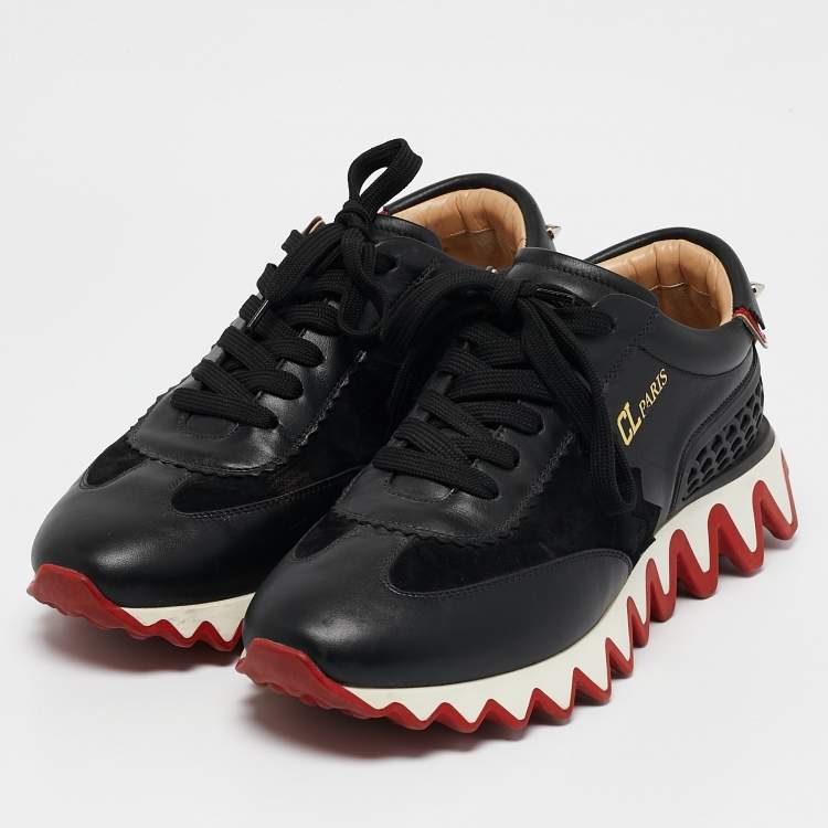 مملوكة مسبقًا Christian Louboutin Black Suede Loubishark Lace Up Sneakers Size 40