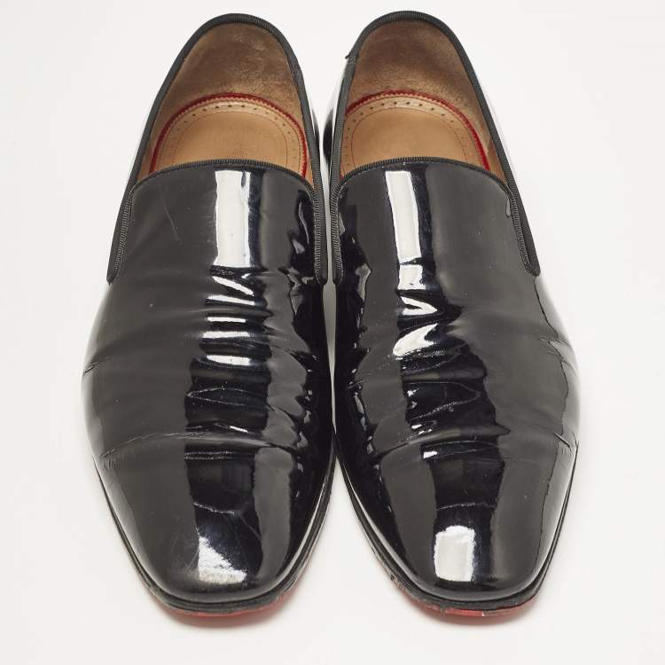 Pre Owned Christian Louboutin Black Patent Leather Dandelion Smoking Slippers Size 43