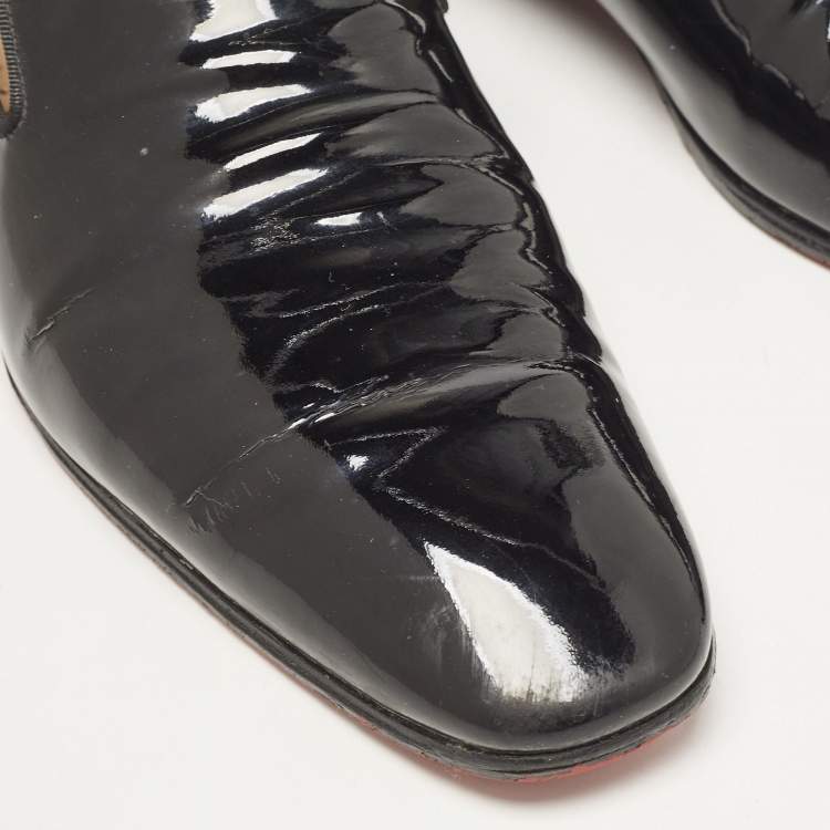 Pre Owned Christian Louboutin Black Patent Leather Dandelion Smoking Slippers Size 43