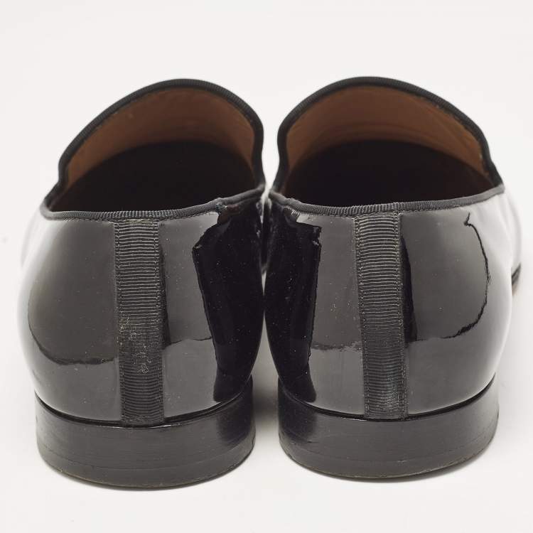 Pre Owned Christian Louboutin Black Patent Leather Dandelion Smoking Slippers Size 43