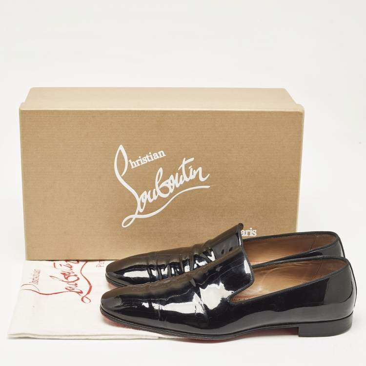 Pre Owned Christian Louboutin Black Patent Leather Dandelion Smoking Slippers Size 43