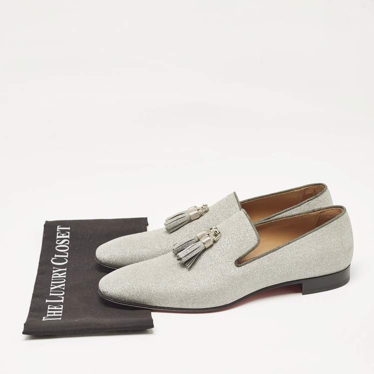 مملوكة مسبقًا Christian Louboutin Silver Glitter Dandelion Tassel Loafers Size 44