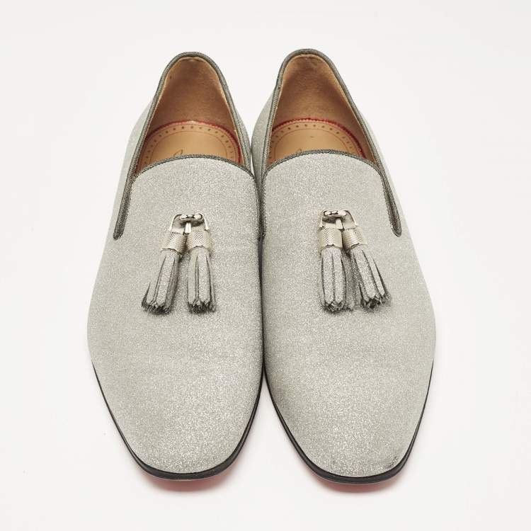 مملوكة مسبقًا Christian Louboutin Silver Glitter Dandelion Tassel Loafers Size 44