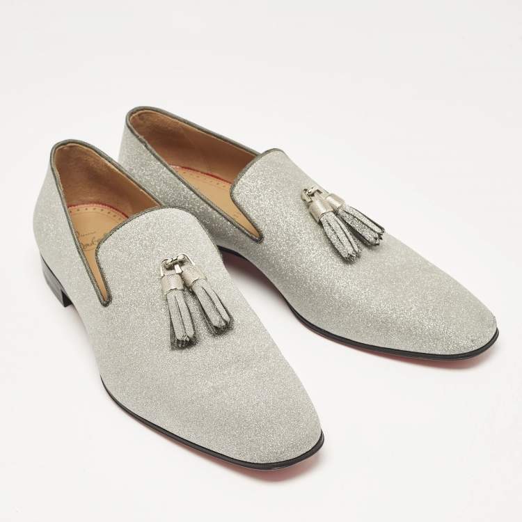 مملوكة مسبقًا Christian Louboutin Silver Glitter Dandelion Tassel Loafers Size 44