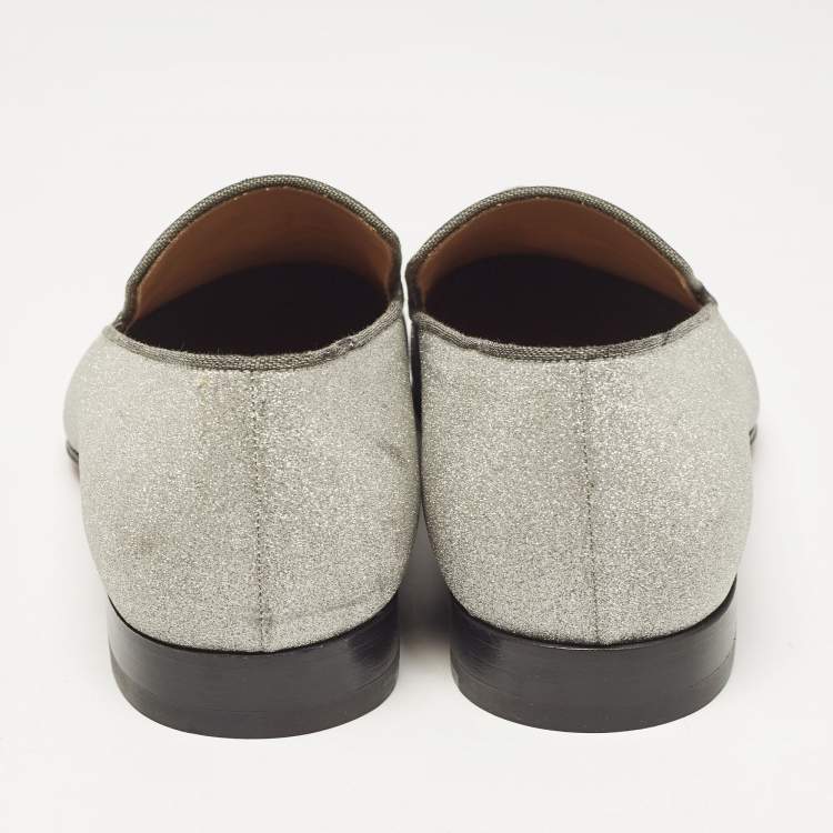 مملوكة مسبقًا Christian Louboutin Silver Glitter Dandelion Tassel Loafers Size 44