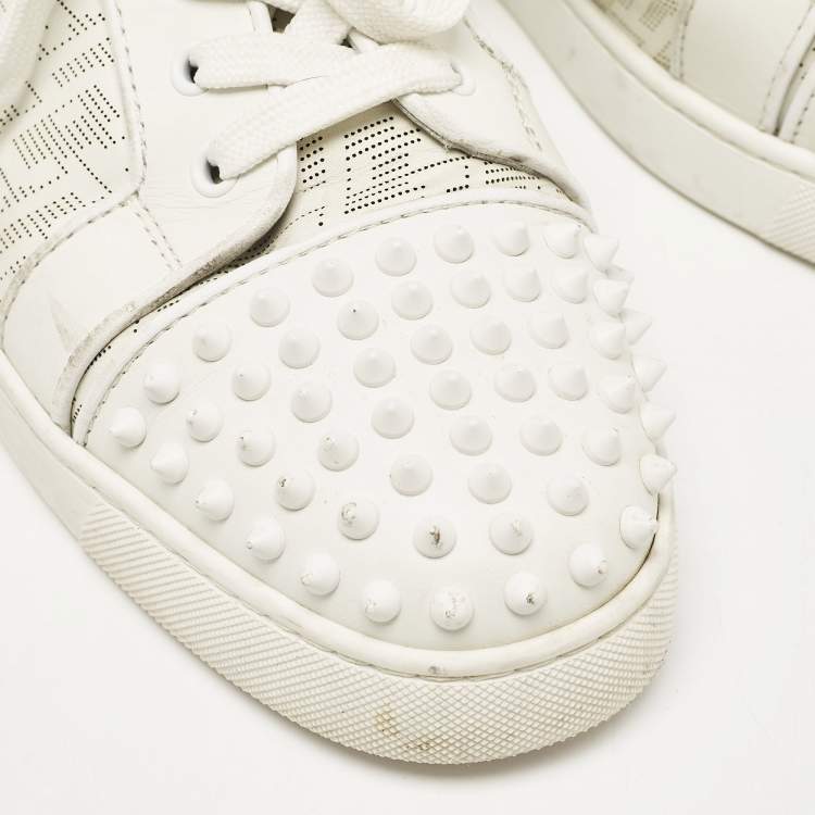 Pre Owned Christian Louboutin White Leather Louis Junior Spikes Lace Up Sneakers Size 44