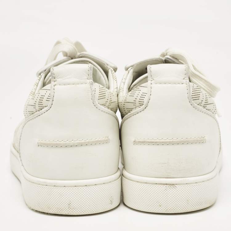 Pre Owned Christian Louboutin White Leather Louis Junior Spikes Lace Up Sneakers Size 44