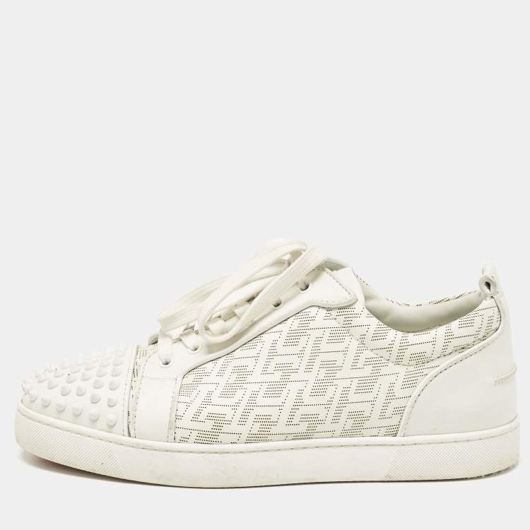 Pre Owned Christian Louboutin White Leather Louis Junior Spikes Lace Up Sneakers Size 44