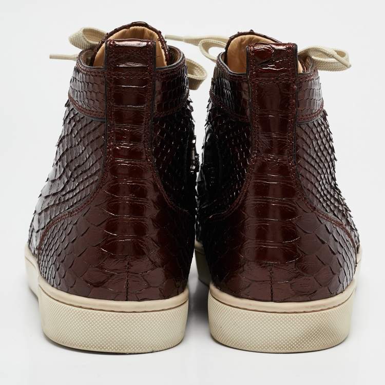 Pre Owned Christian Louboutin Brown Python Louis High Top Sneakers Size 43.5