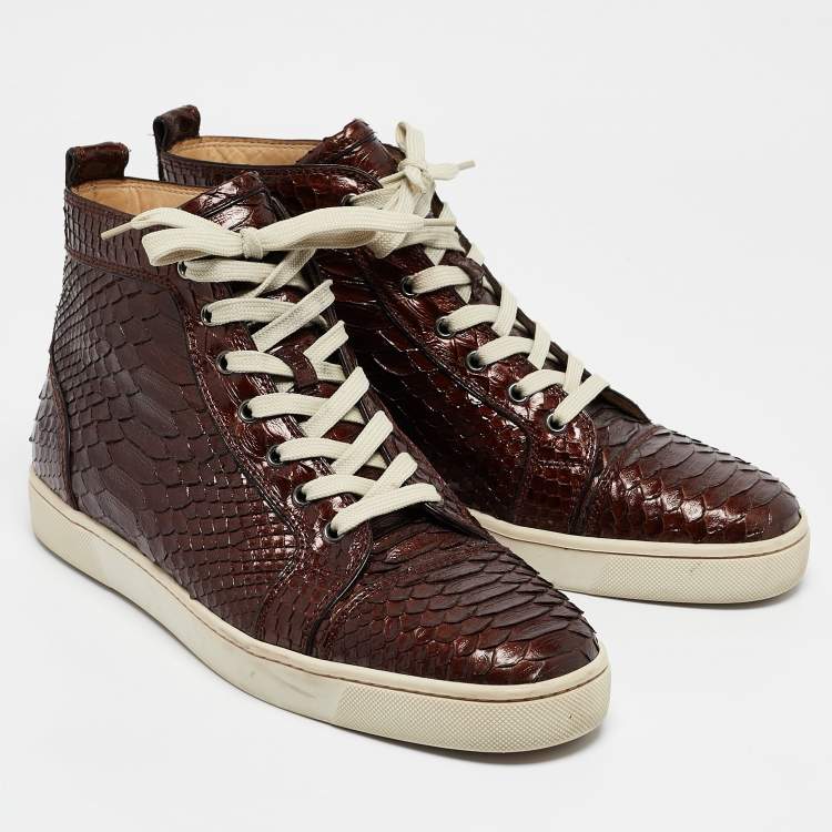 Pre Owned Christian Louboutin Brown Python Louis High Top Sneakers Size 43.5