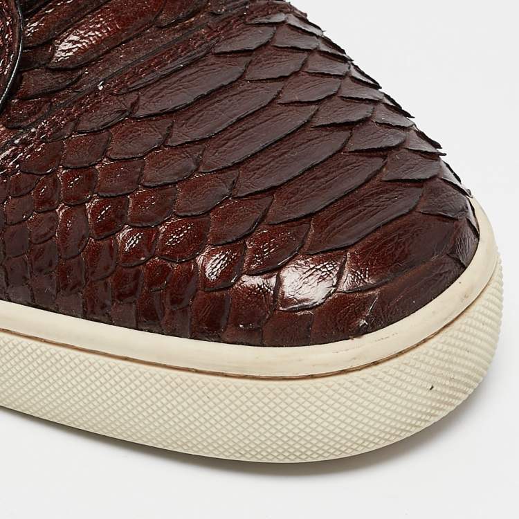 Pre Owned Christian Louboutin Brown Python Louis High Top Sneakers Size 43.5