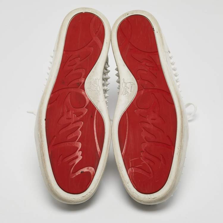 Pre Owned Christian Louboutin White Leather Louis Spikes High Top Sneakers Size 44.5