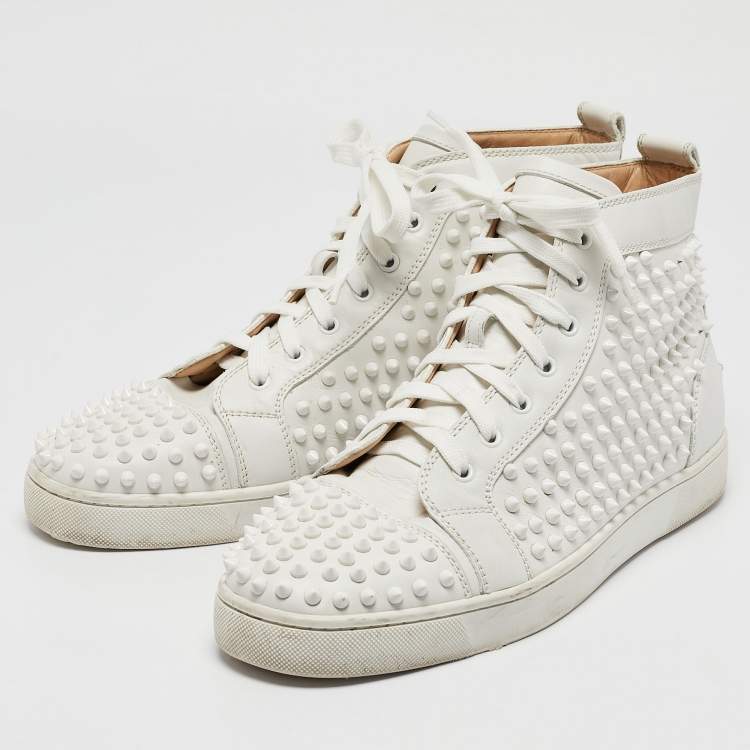 Pre Owned Christian Louboutin White Leather Louis Spikes High Top Sneakers Size 44.5