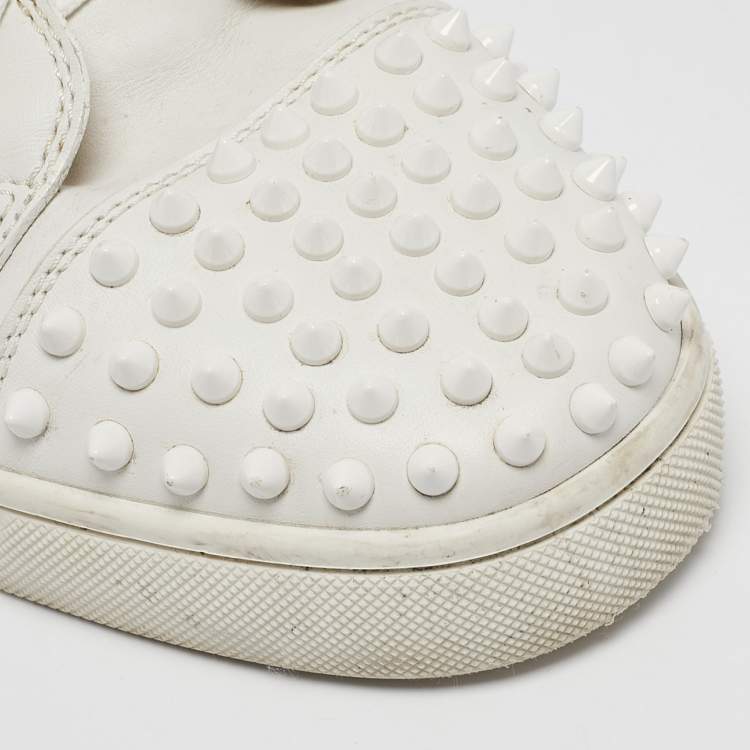 Pre Owned Christian Louboutin White Leather Louis Spikes High Top Sneakers Size 44.5