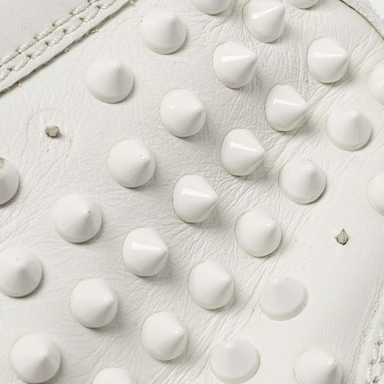Pre Owned Christian Louboutin White Leather Louis Spikes High Top Sneakers Size 44.5