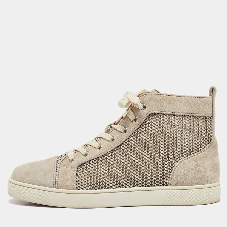 Pre Owned Christian Louboutin Grey Suede and Knit Fabric Rantus High Top Sneakers Size 44
