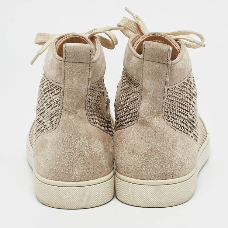 Pre Owned Christian Louboutin Grey Suede and Knit Fabric Rantus High Top Sneakers Size 44