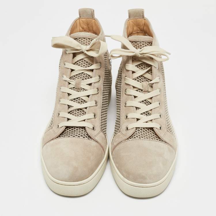 Pre Owned Christian Louboutin Grey Suede and Knit Fabric Rantus High Top Sneakers Size 44