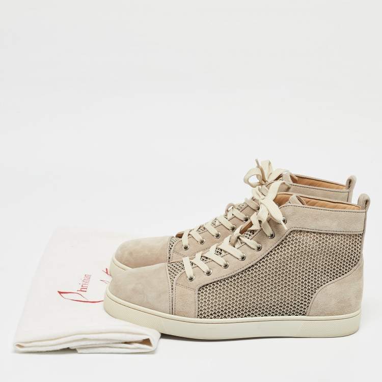 Pre Owned Christian Louboutin Grey Suede and Knit Fabric Rantus High Top Sneakers Size 44