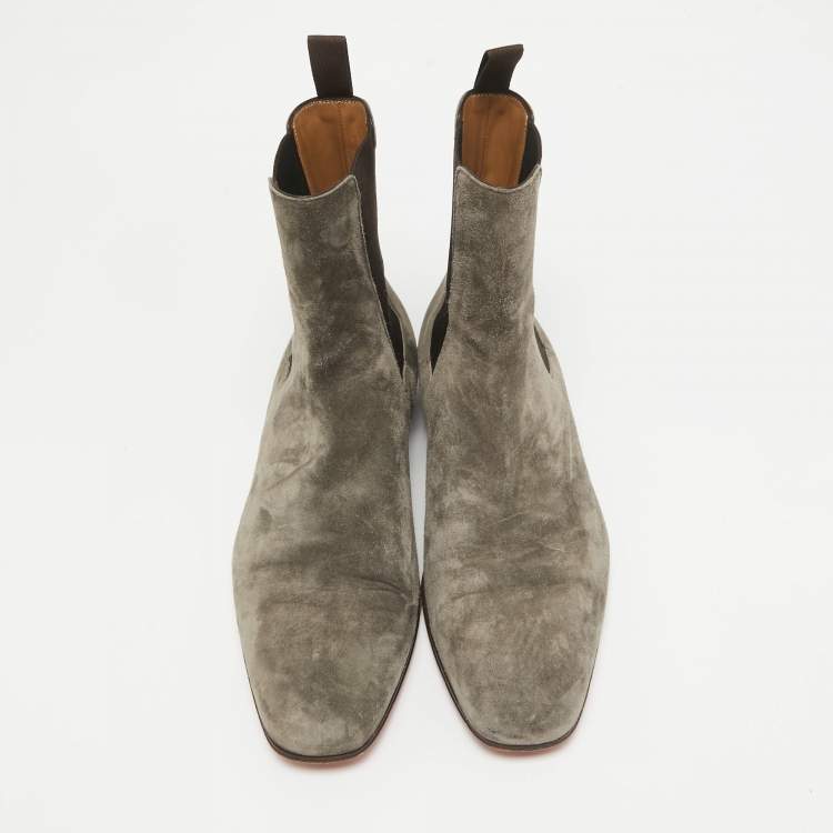 Pre Owned Christian Louboutin Grey Suede Samson Chelsea Boots Size 43