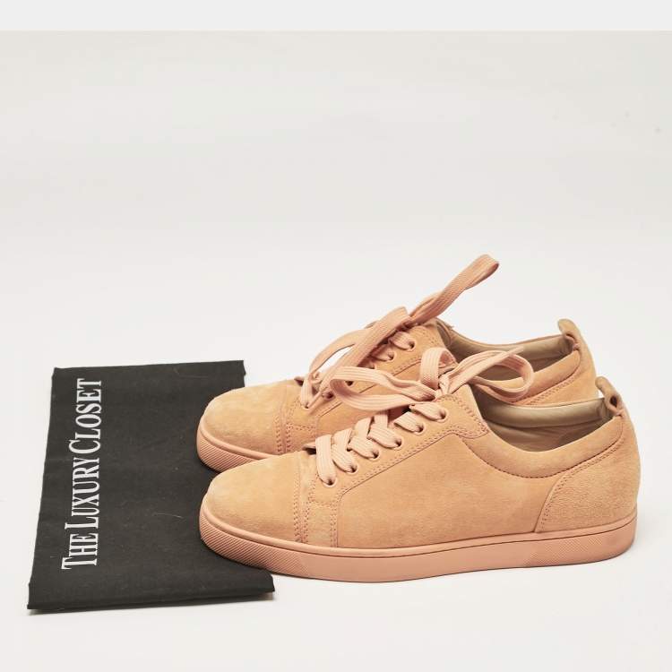 Pre Owned Christian Louboutin Orange Suede Louis Junior Low Top Sneakers Size 40