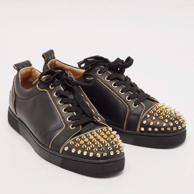 Pre Owned Christian Louboutin Black Leather Rush Spike Lace Up Sneakers Size 42