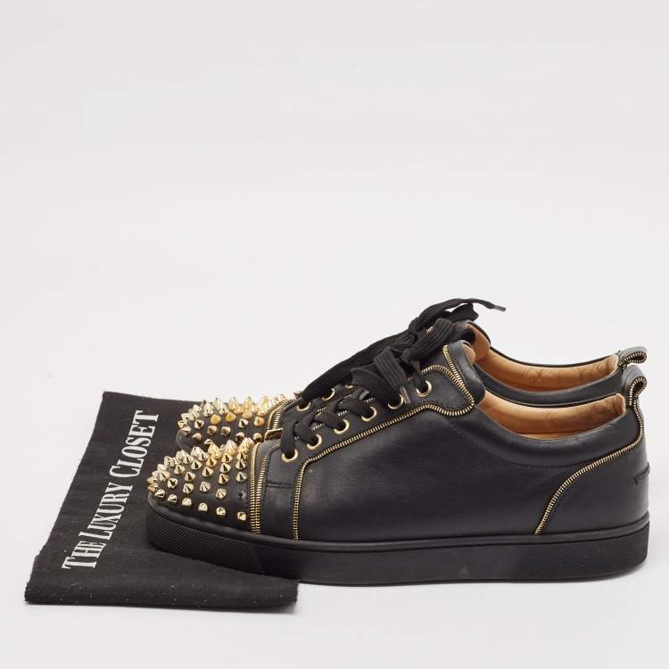 Pre Owned Christian Louboutin Black Leather Rush Spike Lace Up Sneakers Size 42