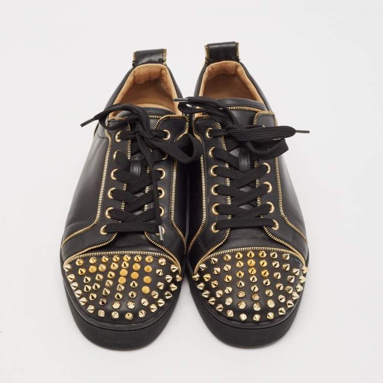 Pre Owned Christian Louboutin Black Leather Rush Spike Lace Up Sneakers Size 42