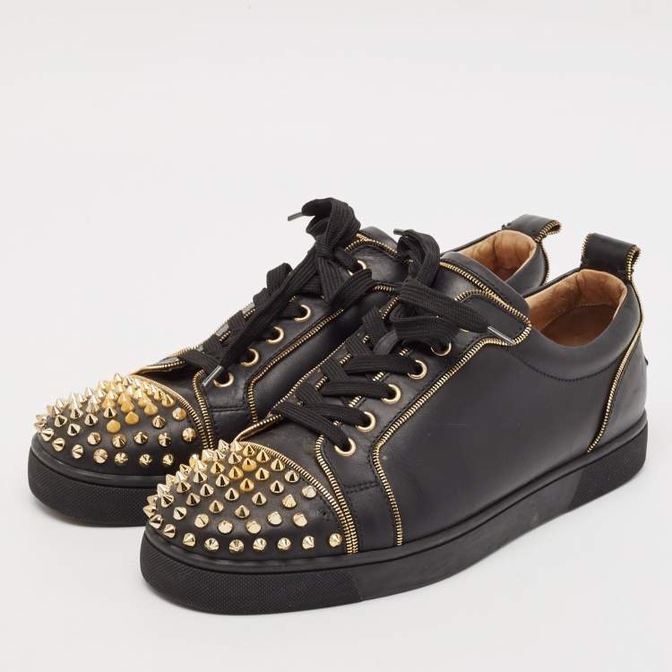 Pre Owned Christian Louboutin Black Leather Rush Spike Lace Up Sneakers Size 42